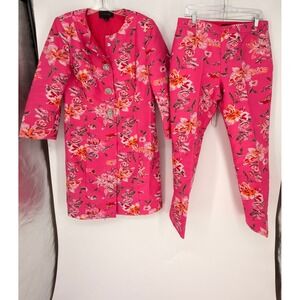 VTG Carlisle Collection Pant Suit 10 Pink Floral Long Jacket Trousers Barbiecore